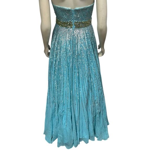 Sherri Hill 100% Silk Light Blue Gown with Sequins Strapless Prom Dress Size 8 - Picture 9 of 15